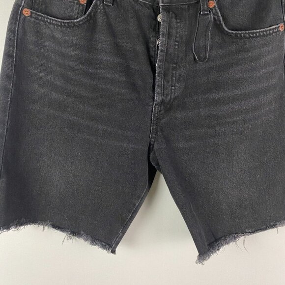 Zara Retro Cycling Shorts Womens Size 32 Cutoff Denim Bermuda Black Button Fly - Picture 3 of 12